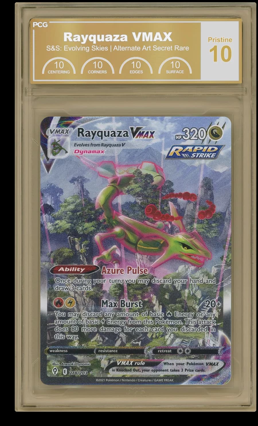 Rayquaza VMAX Alternate Art graded Pristine 10 by PCG