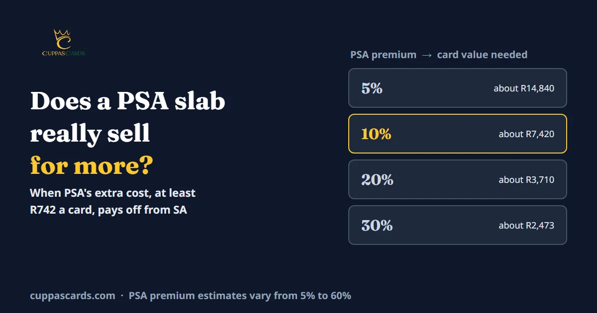 Break-even card values for PSA resale premium, from South Africa, at premiums of 5% to 30%